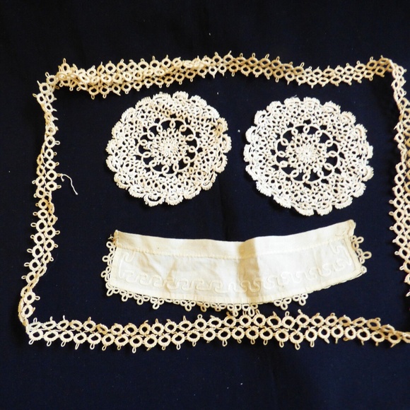 VTG antique Victorian hand made tatted trims Lace Edgings Patches 4 pc lot - Picture 7 of 8